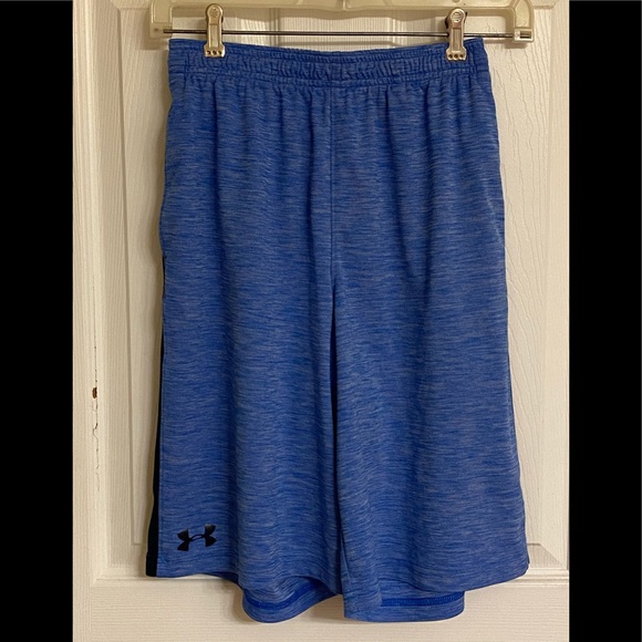 Under Armour Blue Athletic Shorts Black Side Stripe Polyester Size Large - Picture 1 of 7